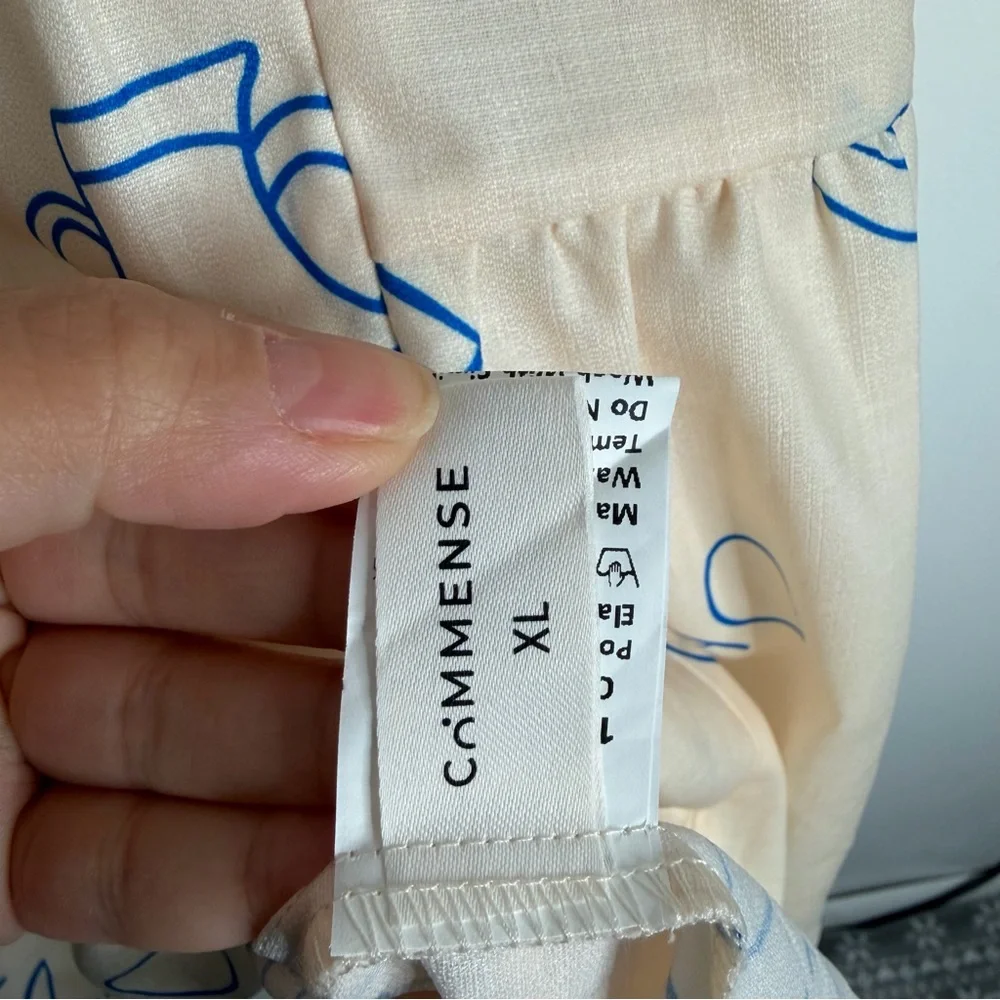 NWOT Commense‎ Ciao Wine Cream Blue Graphic Babydoll Ruffle Dress XL Oversized